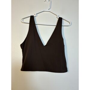 Aritzia‎ Babaton contour V Neck Cropped Top Sz XL Chocolate Brown Casual